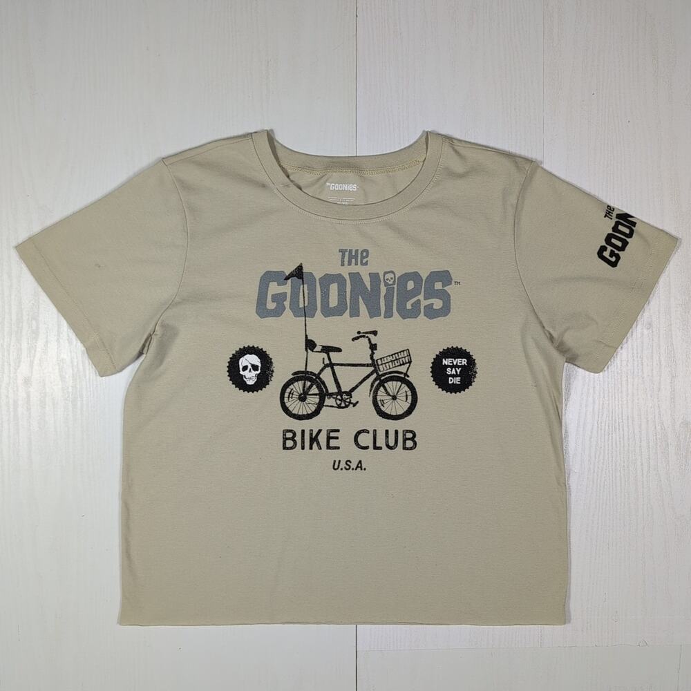 The Goonies Women’s XL Beige T-Shirt – Bike Club Graphic Tee Short Sleeve Retro